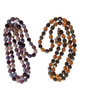 2 Joan Rivers Long Purple & Amber Beaded Crystal Heavy Necklaces